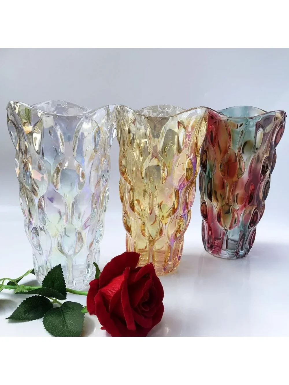 9.5 Inch Sparkle Light Heavy Glass Flower Vase Bohemian Style Perfect Home Deco